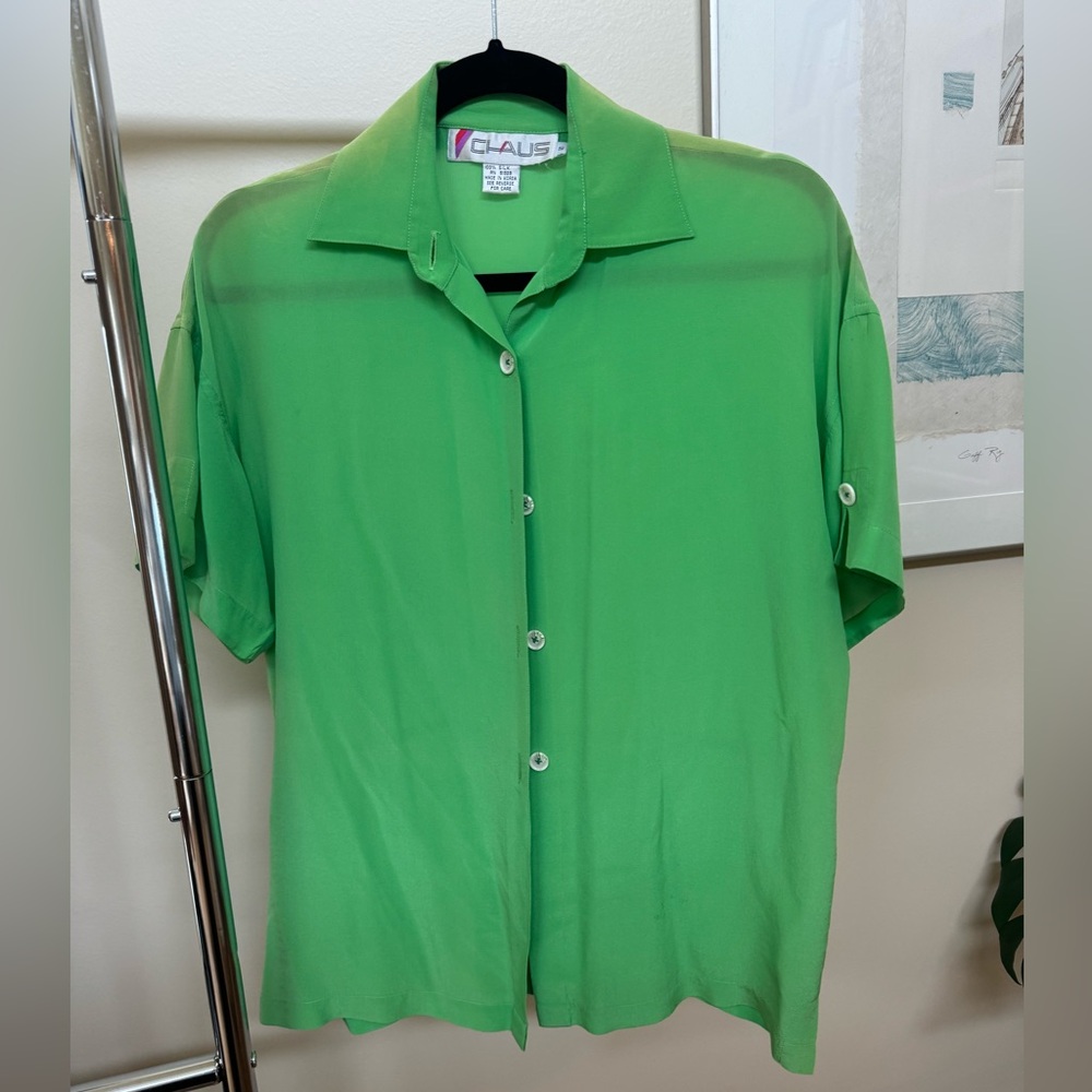Green Silk Button-up Shirt